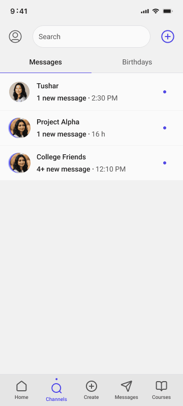 Messages screen